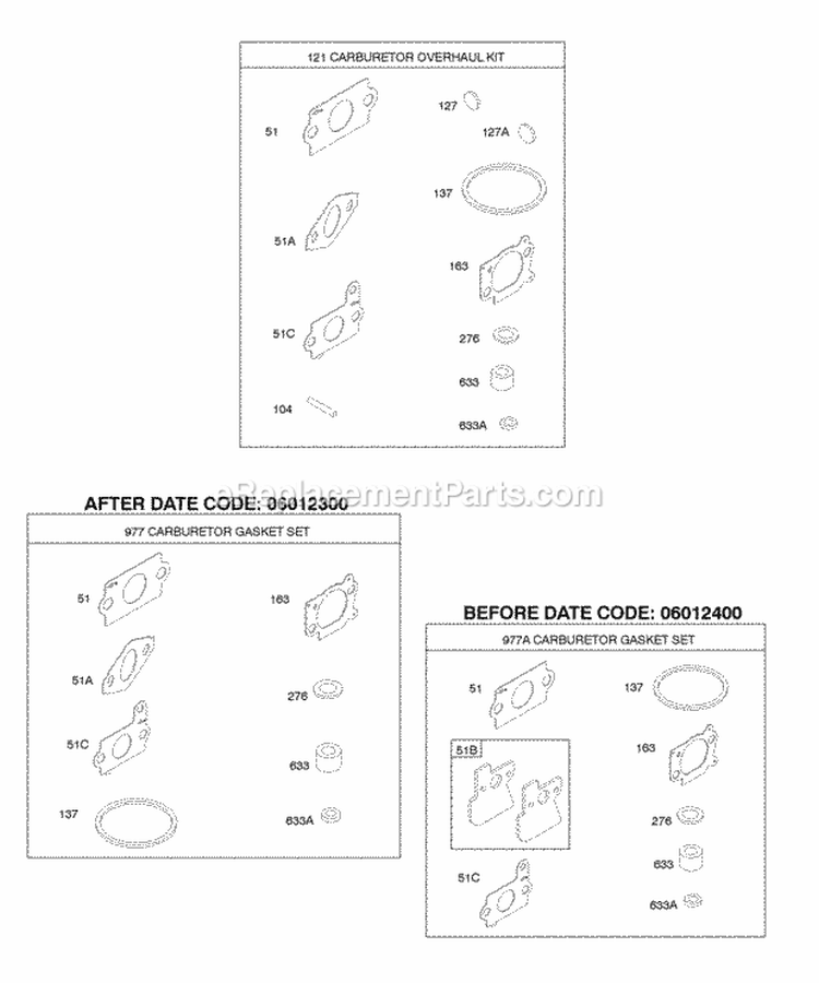 Carburetor Overhaul Kit Carburetor Gasket Set Diagram and Parts List for 12Y602-0110-E2  Briggs and Stratton Engine